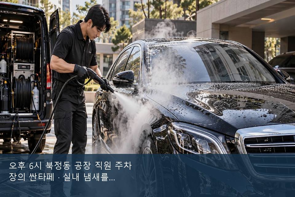 오후 6시 북정동 공장 직원 주차장의 싼타페 · 실내 냄새를 연 기록